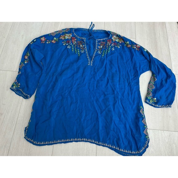 Johnny Was VANESSA Embroidered Boho Blouse Tunic Sz 2X Cobalt Blue - Picture 1 of 11